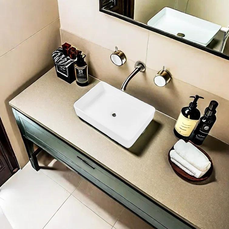 APRESSHUI 16'' Ceramic Rectangular Bathroom Sink