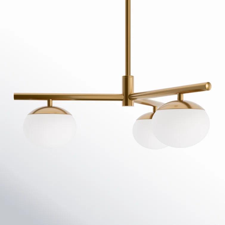 Burnished Brass 3-Light Globe Chandelier with Milk Glass Shades