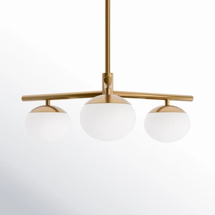 Burnished Brass 3-Light Globe Chandelier with Milk Glass Shades