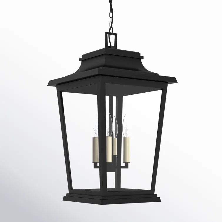 Warren Textured Black Clear Glass 4-Light Outdoor Pendant