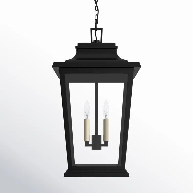 Warren Textured Black Clear Glass 4-Light Outdoor Pendant