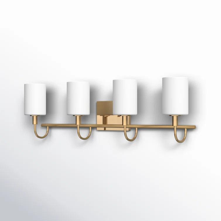 Alvin Modern Satin Brass 4-Light Vanity with Etched Glass