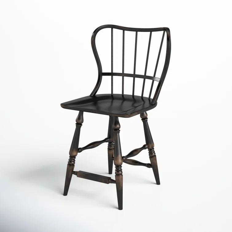 Black Leather Saddle Style Wood Counter Stool