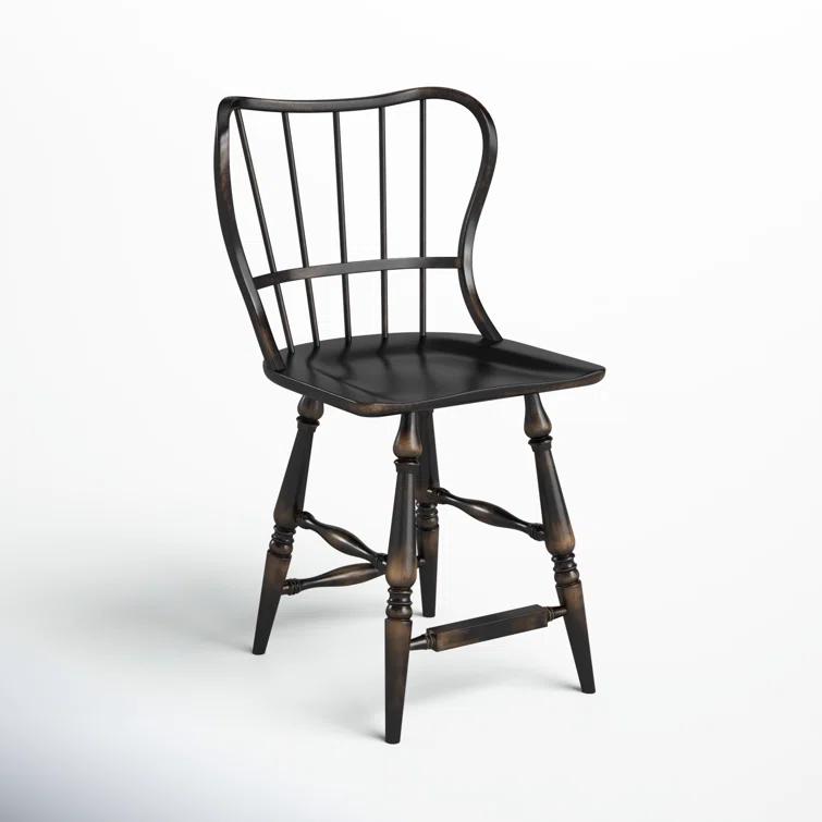 Black Leather Saddle Style Wood Counter Stool