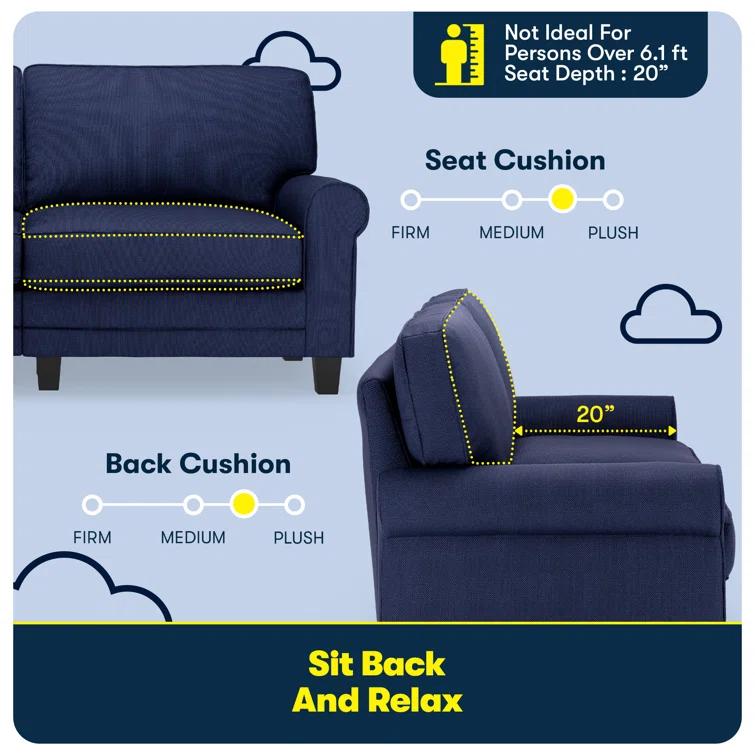 Serta Copenhagen 73" Rolled Arm Sofa, Easy Care Fabric, Soft Pillow Back, Pocket Coil Seat Cushions