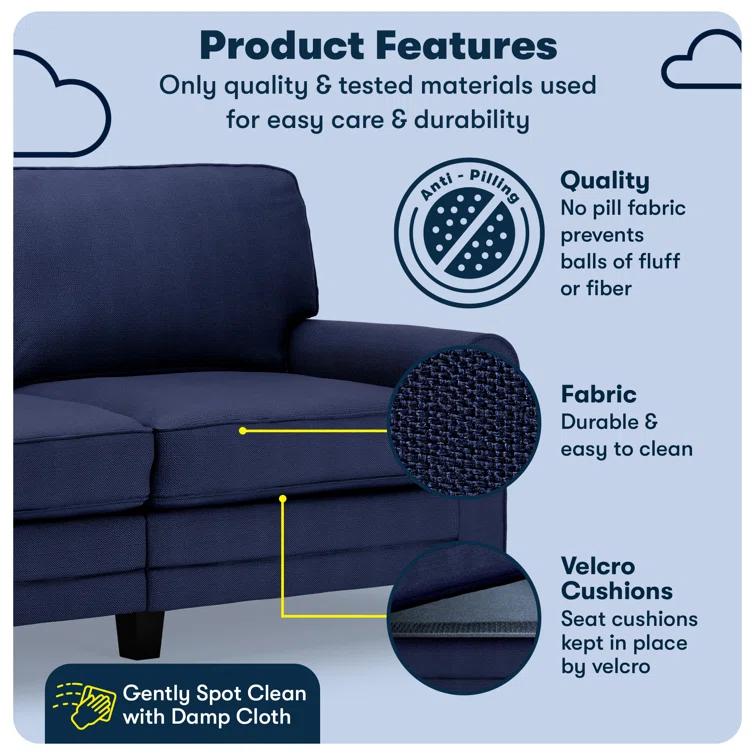 Serta Copenhagen 73" Rolled Arm Sofa, Easy Care Fabric, Soft Pillow Back, Pocket Coil Seat Cushions