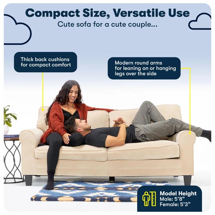 Serta Copenhagen 73" Rolled Arm Sofa, Easy Care Fabric, Soft Pillow Back, Pocket Coil Seat Cushions