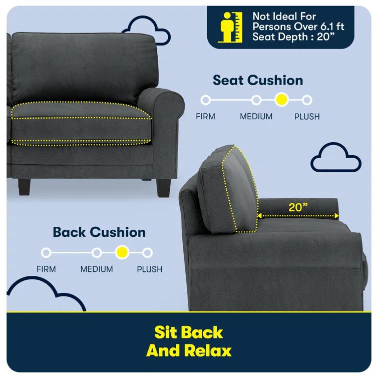 Serta Copenhagen 73" Rolled Arm Sofa, Easy Care Fabric, Soft Pillow Back, Pocket Coil Seat Cushions