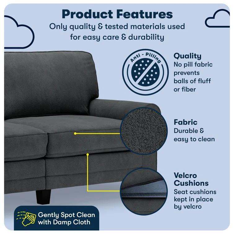 Serta Copenhagen 73" Rolled Arm Sofa, Easy Care Fabric, Soft Pillow Back, Pocket Coil Seat Cushions