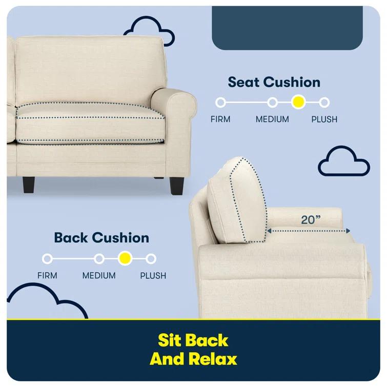 Serta Copenhagen 78" Rolled Arm Sofa, Easy Care Fabric, Soft Pillow Back, Pocket Coil Seat Cushions