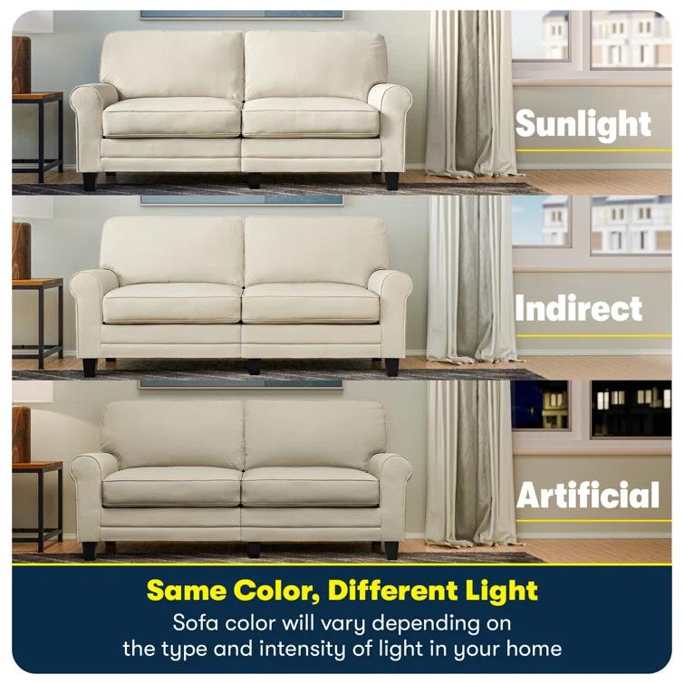 Serta Copenhagen 78" Rolled Arm Sofa, Easy Care Fabric, Soft Pillow Back, Pocket Coil Seat Cushions