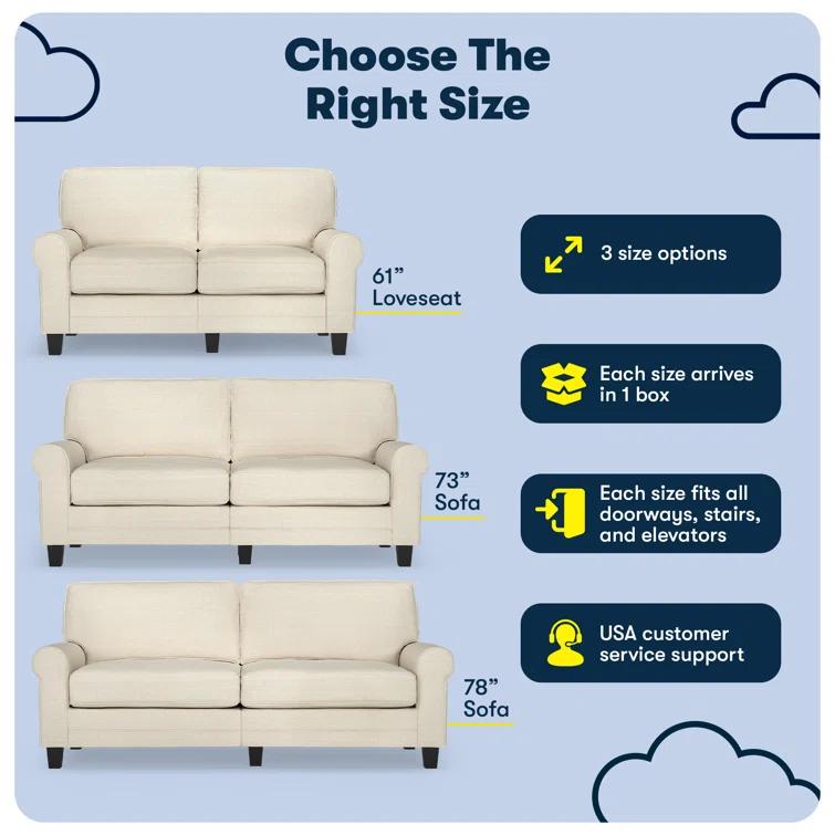 Serta Copenhagen 78" Rolled Arm Sofa, Easy Care Fabric, Soft Pillow Back, Pocket Coil Seat Cushions