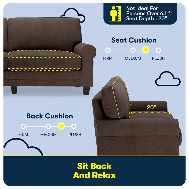 Serta Copenhagen 78" Rolled Arm Sofa, Easy Care Fabric, Soft Pillow Back, Pocket Coil Seat Cushions