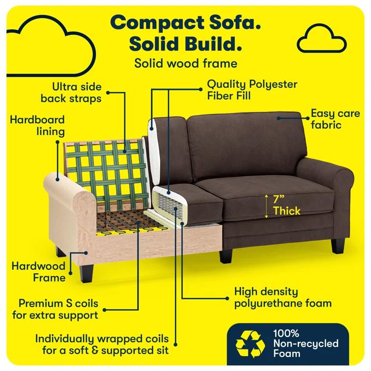 Serta Copenhagen 78" Rolled Arm Sofa, Easy Care Fabric, Soft Pillow Back, Pocket Coil Seat Cushions