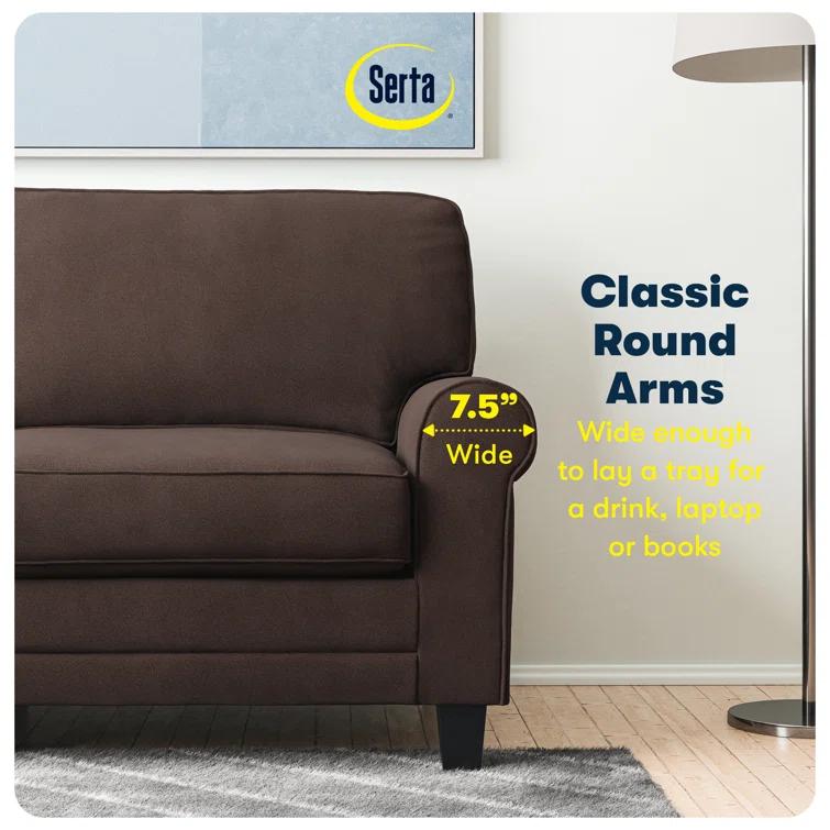 Serta Copenhagen 78" Rolled Arm Sofa, Easy Care Fabric, Soft Pillow Back, Pocket Coil Seat Cushions