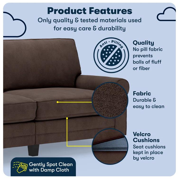 Serta Copenhagen 78" Rolled Arm Sofa, Easy Care Fabric, Soft Pillow Back, Pocket Coil Seat Cushions