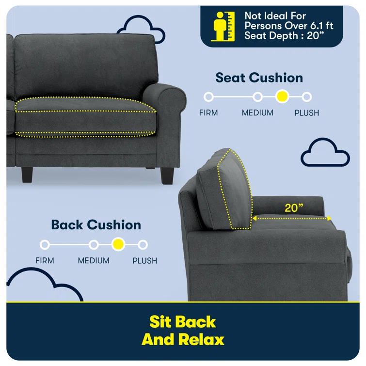 Serta Copenhagen 78" Rolled Arm Sofa, Easy Care Fabric, Soft Pillow Back, Pocket Coil Seat Cushions