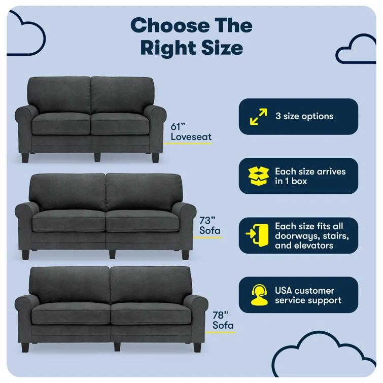 Serta Copenhagen 78" Rolled Arm Sofa, Easy Care Fabric, Soft Pillow Back, Pocket Coil Seat Cushions