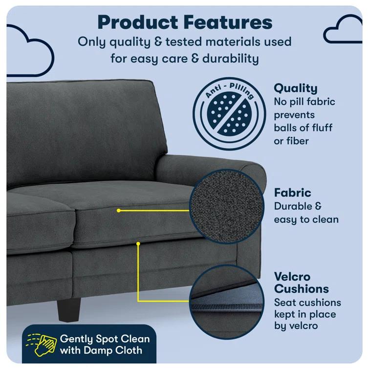 Serta Copenhagen 78" Rolled Arm Sofa, Easy Care Fabric, Soft Pillow Back, Pocket Coil Seat Cushions