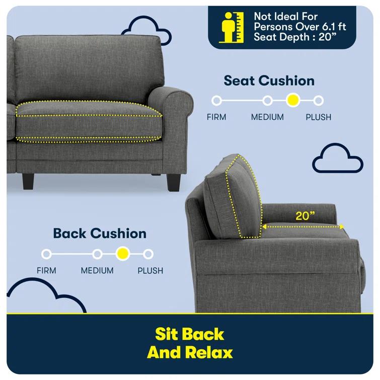 Serta Copenhagen 78" Rolled Arm Sofa, Easy Care Fabric, Soft Pillow Back, Pocket Coil Seat Cushions