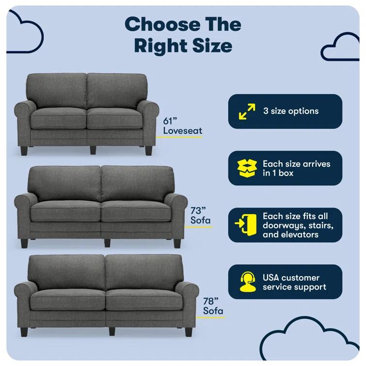 Serta Copenhagen 78" Rolled Arm Sofa, Easy Care Fabric, Soft Pillow Back, Pocket Coil Seat Cushions