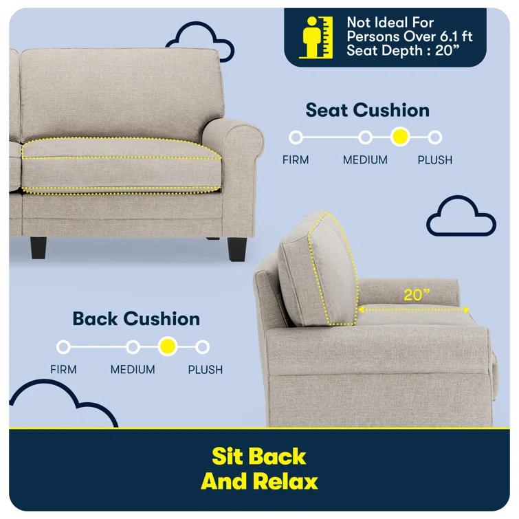 Serta Copenhagen 78" Rolled Arm Sofa, Easy Care Fabric, Soft Pillow Back, Pocket Coil Seat Cushions