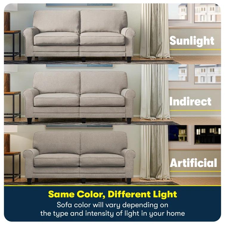 Serta Copenhagen 78" Rolled Arm Sofa, Easy Care Fabric, Soft Pillow Back, Pocket Coil Seat Cushions