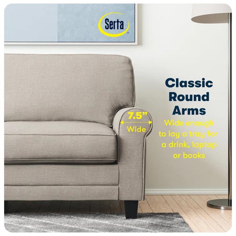 Serta Copenhagen 78" Rolled Arm Sofa, Easy Care Fabric, Soft Pillow Back, Pocket Coil Seat Cushions