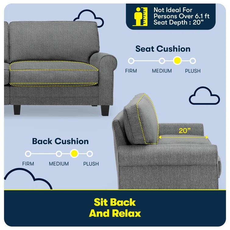 Serta Copenhagen 78" Rolled Arm Sofa, Easy Care Fabric, Soft Pillow Back, Pocket Coil Seat Cushions