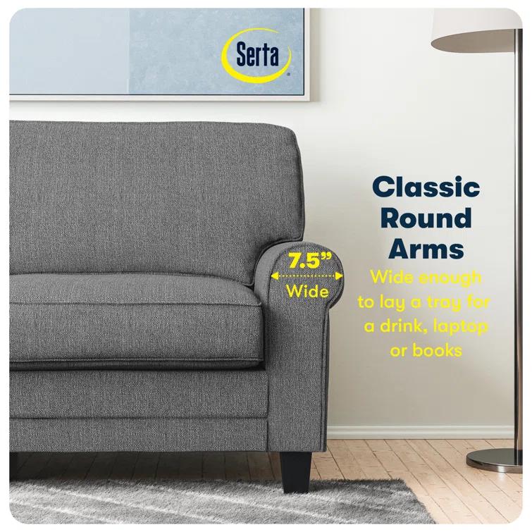Serta Copenhagen 78" Rolled Arm Sofa, Easy Care Fabric, Soft Pillow Back, Pocket Coil Seat Cushions