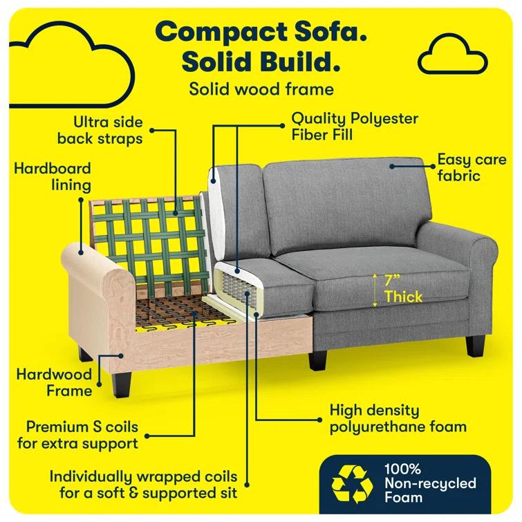 Serta Copenhagen 78" Rolled Arm Sofa, Easy Care Fabric, Soft Pillow Back, Pocket Coil Seat Cushions