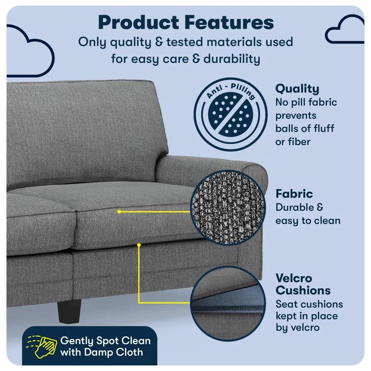 Serta Copenhagen 78" Rolled Arm Sofa, Easy Care Fabric, Soft Pillow Back, Pocket Coil Seat Cushions