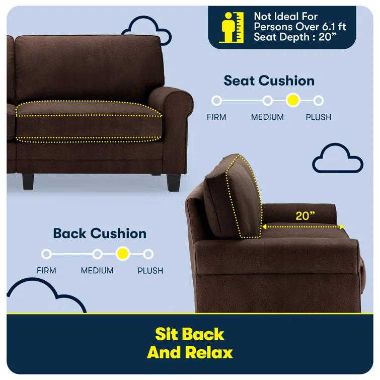 Serta Copenhagen 78" Rolled Arm Sofa, Easy Care Fabric, Soft Pillow Back, Pocket Coil Seat Cushions