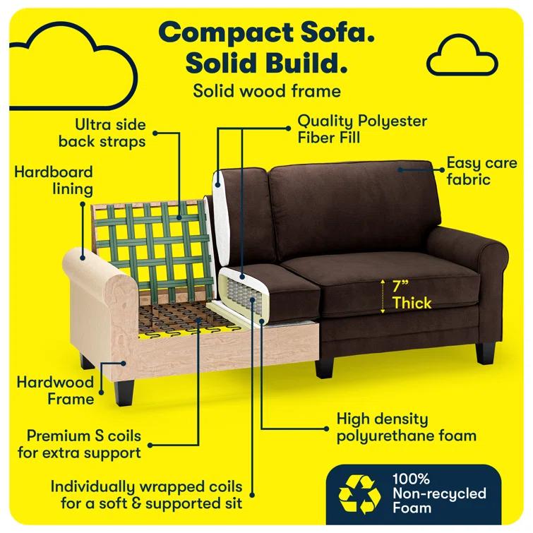 Serta Copenhagen 78" Rolled Arm Sofa, Easy Care Fabric, Soft Pillow Back, Pocket Coil Seat Cushions