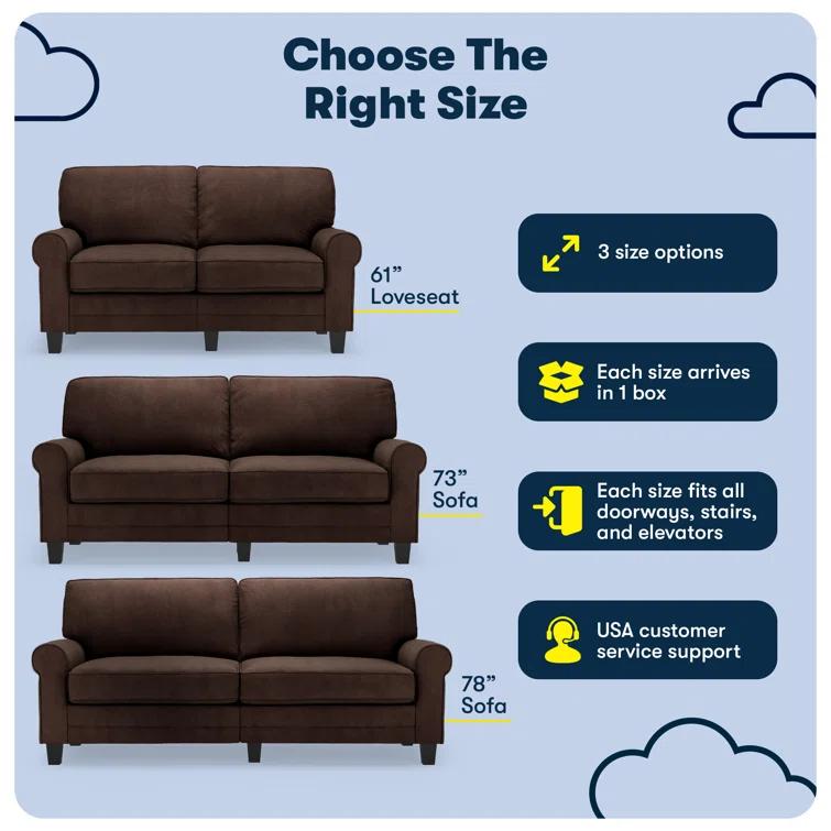 Serta Copenhagen 78" Rolled Arm Sofa, Easy Care Fabric, Soft Pillow Back, Pocket Coil Seat Cushions