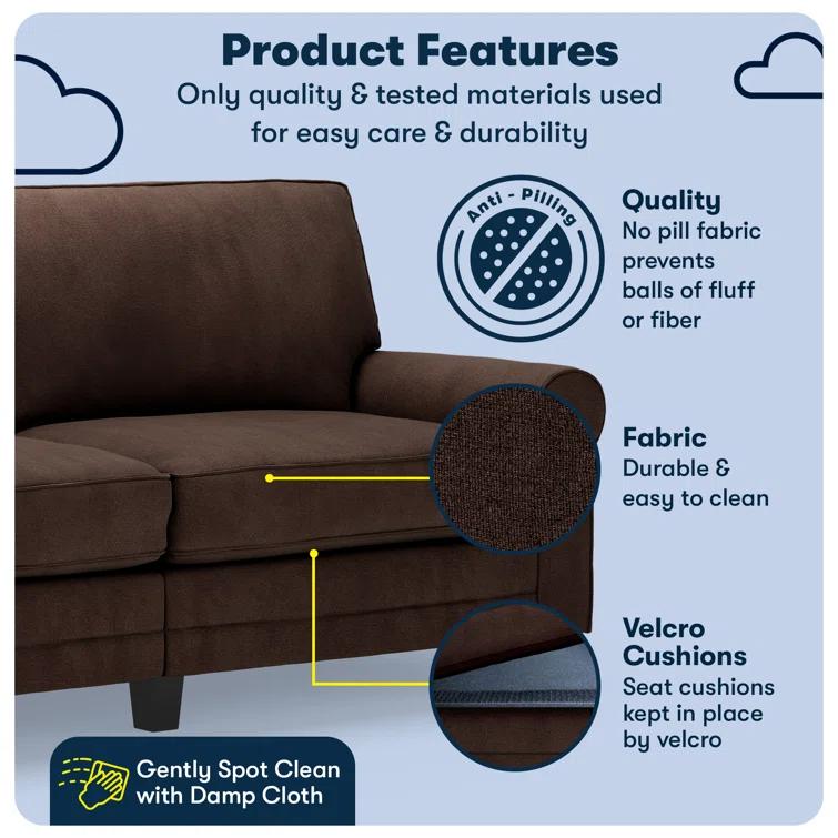 Serta Copenhagen 78" Rolled Arm Sofa, Easy Care Fabric, Soft Pillow Back, Pocket Coil Seat Cushions