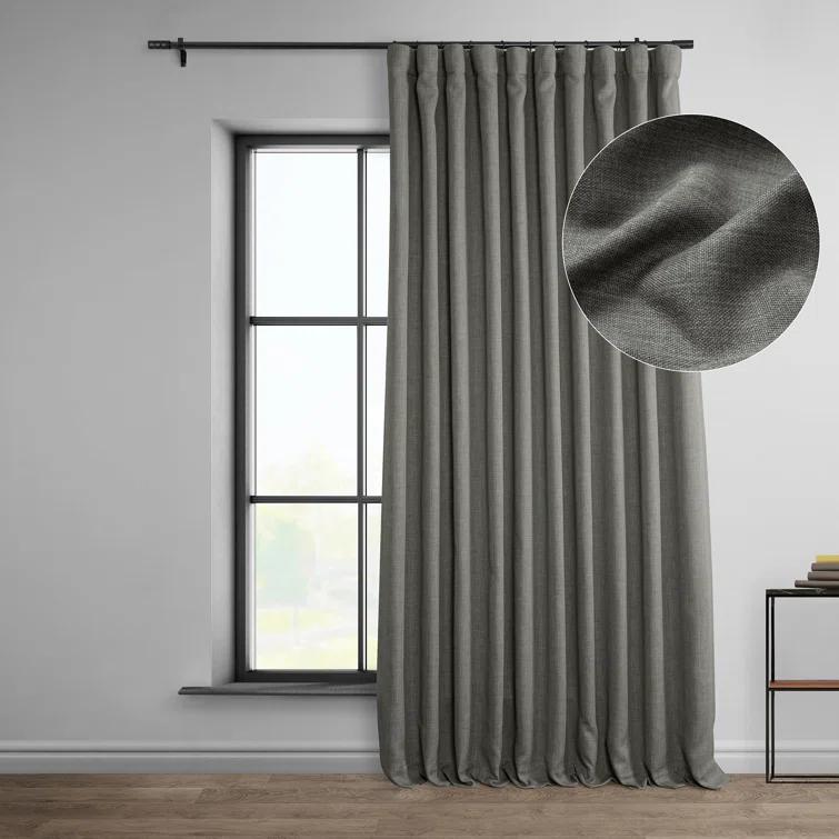 Textured Faux Linen Rod Pocket Room Darkening Curtains for Bedroom & Living Room Curtains - Single Panel Drapes