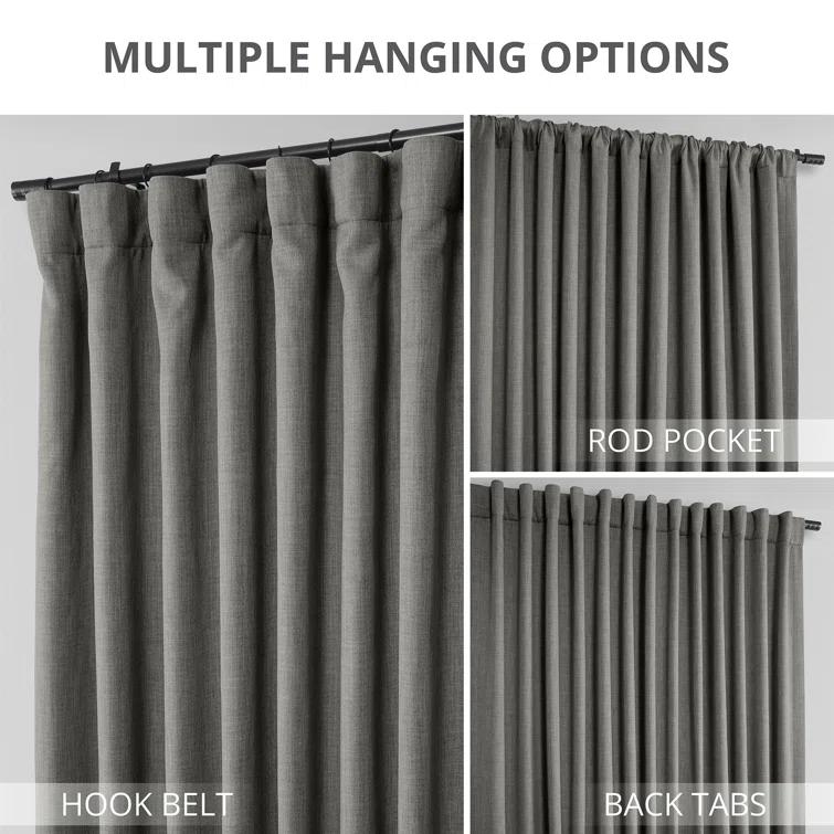 Textured Faux Linen Rod Pocket Room Darkening Curtains for Bedroom & Living Room Curtains - Single Panel Drapes
