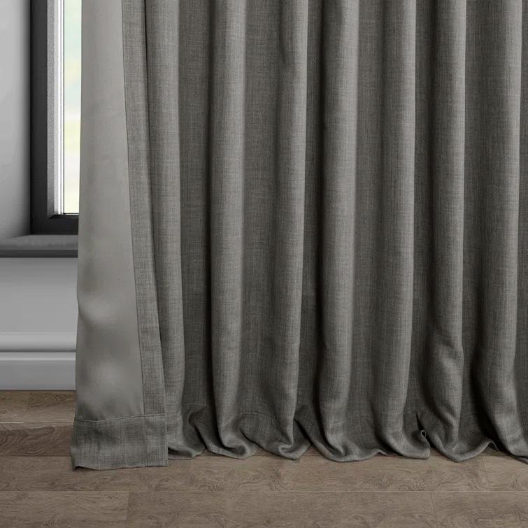 Textured Faux Linen Rod Pocket Room Darkening Curtains for Bedroom & Living Room Curtains - Single Panel Drapes