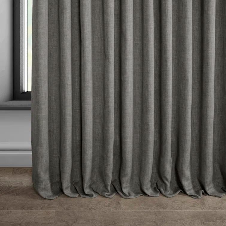 Textured Faux Linen Rod Pocket Room Darkening Curtains for Bedroom & Living Room Curtains - Single Panel Drapes