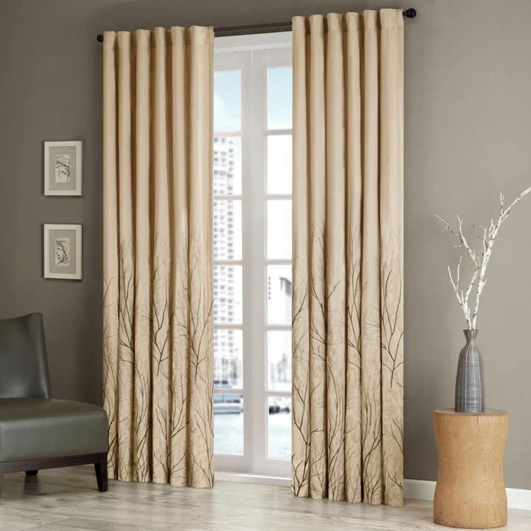 Andora Embroidered Branch Rod Pocket Single Curtain Panel