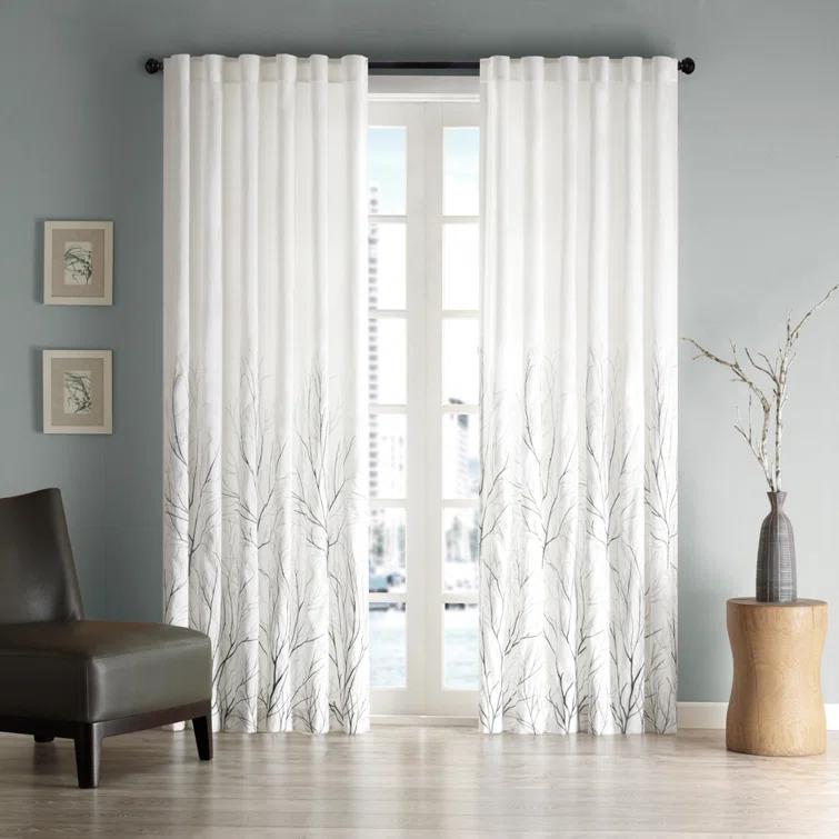 Andora Embroidered Branch Rod Pocket Single Curtain Panel