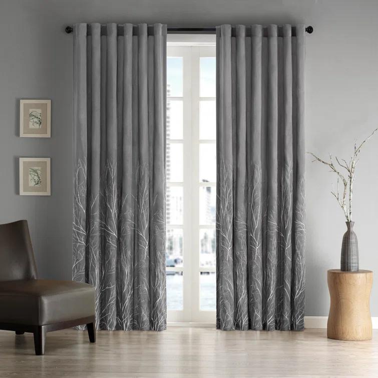 Andora Embroidered Branch Rod Pocket Single Curtain Panel