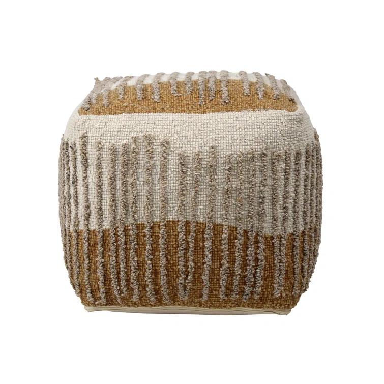 Eugene Mustard and Beige Handwoven Wool Pouf