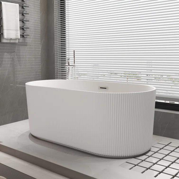KDK HOME 67 in Freestanding Bathtub Acrylic Deep Soaking Tubs with Overflow