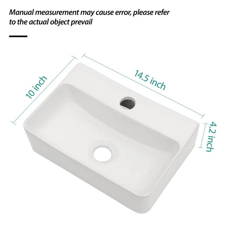 APRESSHUI AH-BS1410LGP APRESSHUI 10'' Ceramic Rectangular Bathroom Sink