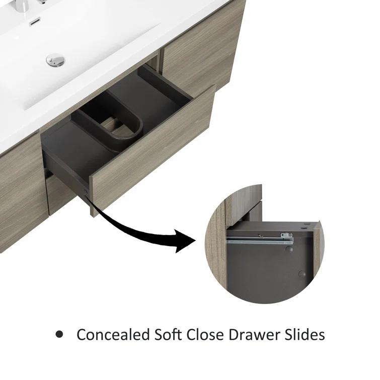 60" Floating Bathroom Vanity Modern Wall-Mounted Storage Vanity with Resin Top Basin, 2 Cabinets and 2 Soft Close Drawers