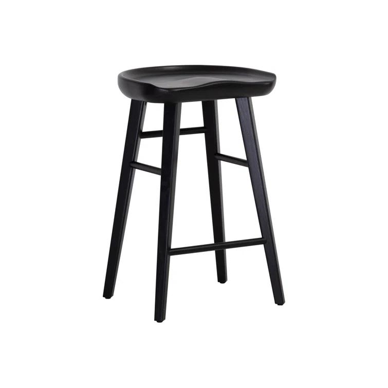 Dominic Black Solid Oak Mid-Century Modern Counter Stool