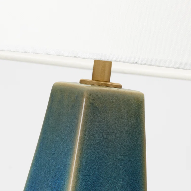 Blue Anglia Crackle Ceramic Table Lamp with White Linen Shade