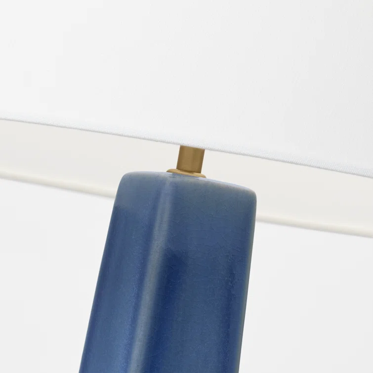 Blue Anglia Crackle Ceramic Table Lamp with White Linen Shade